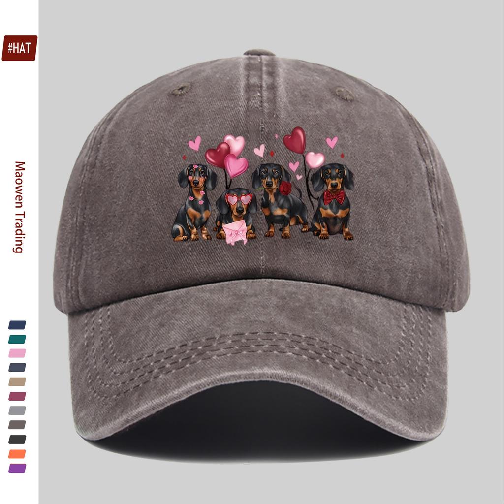 Pc ValentineS Day Dachshund Pattern Printed Baseball Cap with Heart And Pet Dog Design Sun Hat Party Decor Hat Comfortable L