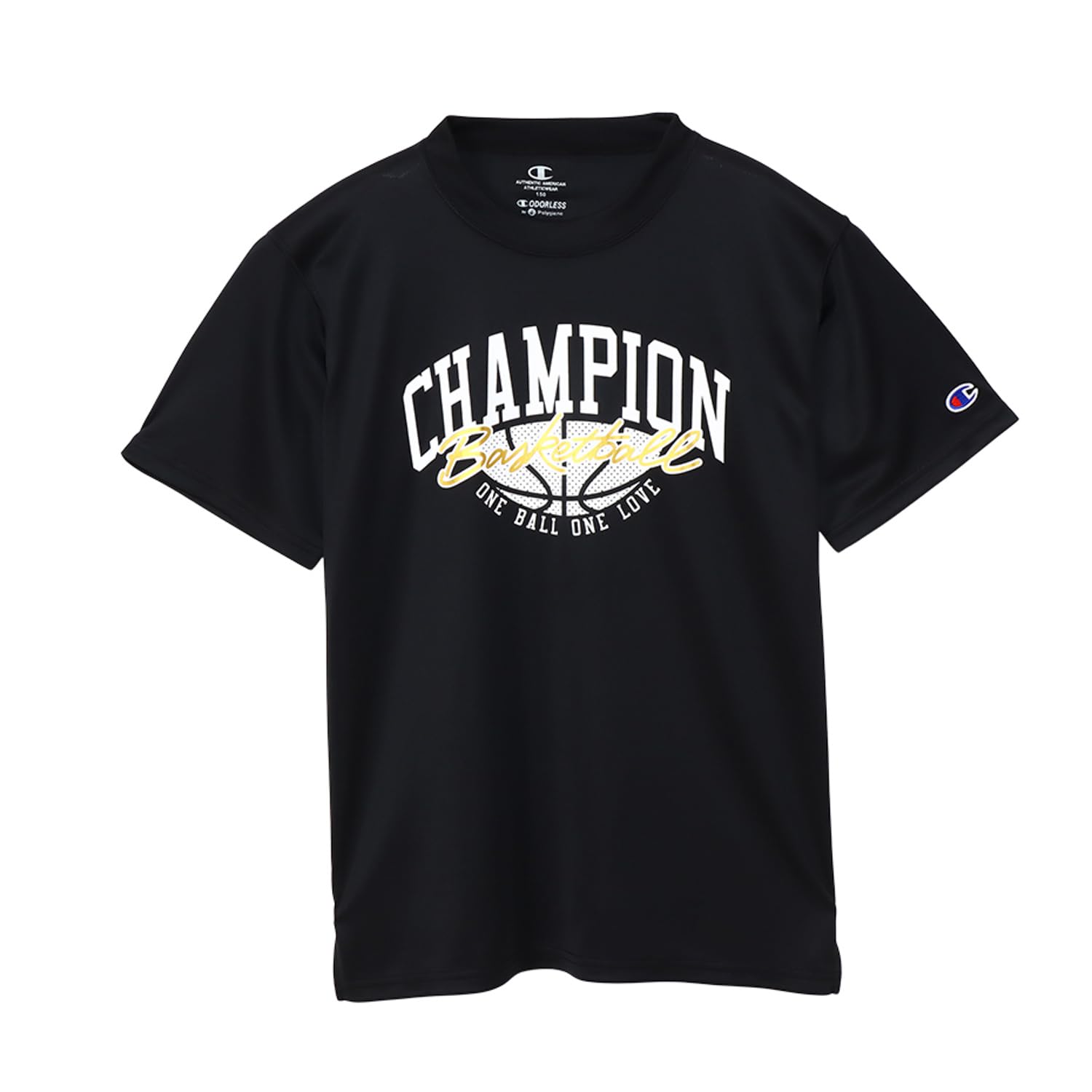 

Champion Short Sleeve Basketball Crew Odor Quick Graphic Logo Black Kids T-Shirt, Neck, Antibacterial, Resistant, Drying, Print, (CK-ZB322) чёрный