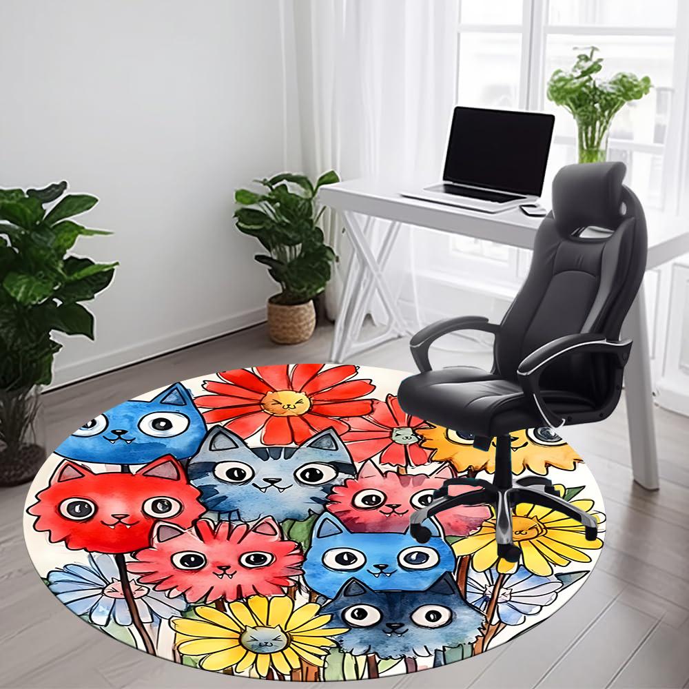 

1pc Cat Flowers Office Round Area Rug, Indoor Mat Suitable ForOffice, Under Office Chairs Bedroom Living Room Home Decor, Room Decot227 80cm by 80cm