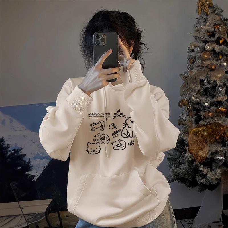 Women's American-Style Thickened Hoodie, Autumn/Winter 2024, Plus Velvet Heavyweight, Loose Fit, Lazy Style Outerwear