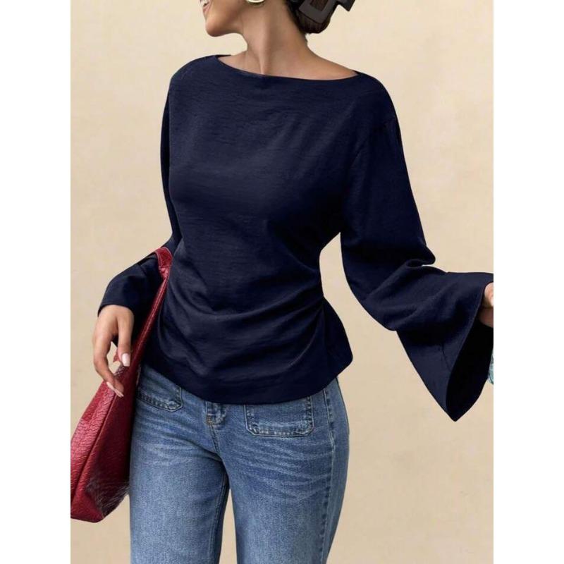 TIFICY Women's Fashion Casual Spring Autumn Solid Color Print Long Sleeve One shoulder Blouses & Shirts