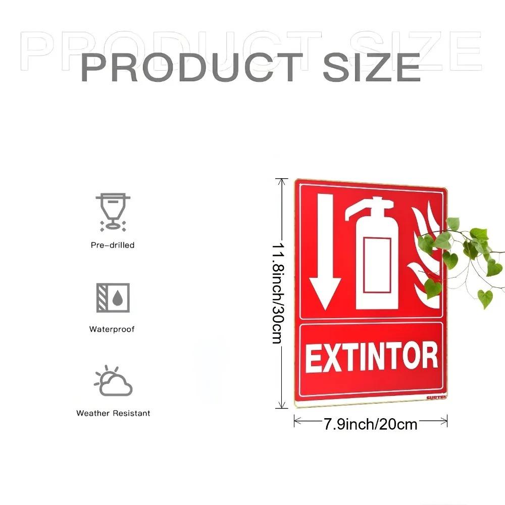 Iron Fire Extinguisher Sign 20x30cm Wall Mounted 2D Flat Safety Arrow Flame Design Red White High Quality