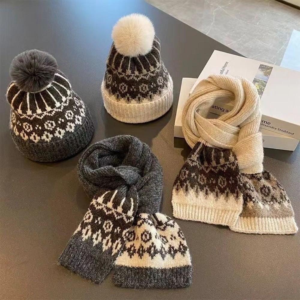 Warm Pullover Cap Windproof Ear Protection Hat New Scarf Hat Set  Autumn and Winter