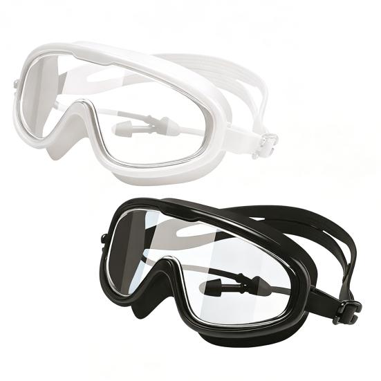 Adults Wide View Swim Goggles with Earplugs Waterproof No Leakage Anti-Fog Men Women Swimming Goggles Diving Snorkeling Equipment