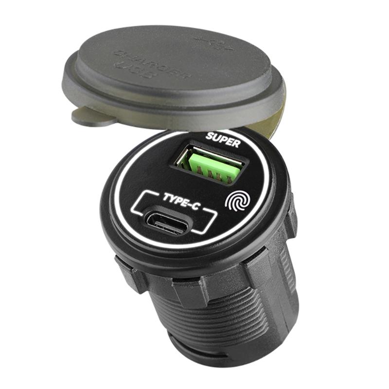 

66W Car Charger Double Port Type C PD30W+USB 36W with Touch Switches for Car, Trucks, SUVs, Motorcycles, Boats білий