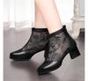 Women's Ethnic Style Mesh Boots - Semi-Closed Toe, Chunky Heel, Embroidered Spring/Summer 2024 Sandals