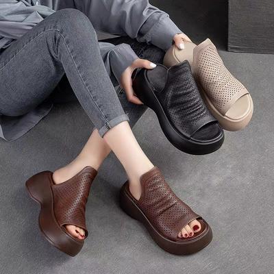 Women's Casual Square Open Toe Mules Anti-Slip Platform Chunky Wedge Slides for Women Fashion Backless Sandals PU Leather Summer Slippers Dress Shoes