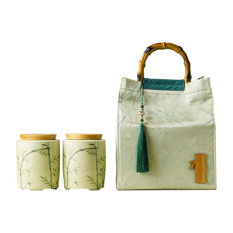 Elegant Green Tea Cloth Bag and Ceramic Can Packaging - Longjing, Biluochun, Maojian, Maofeng Styles