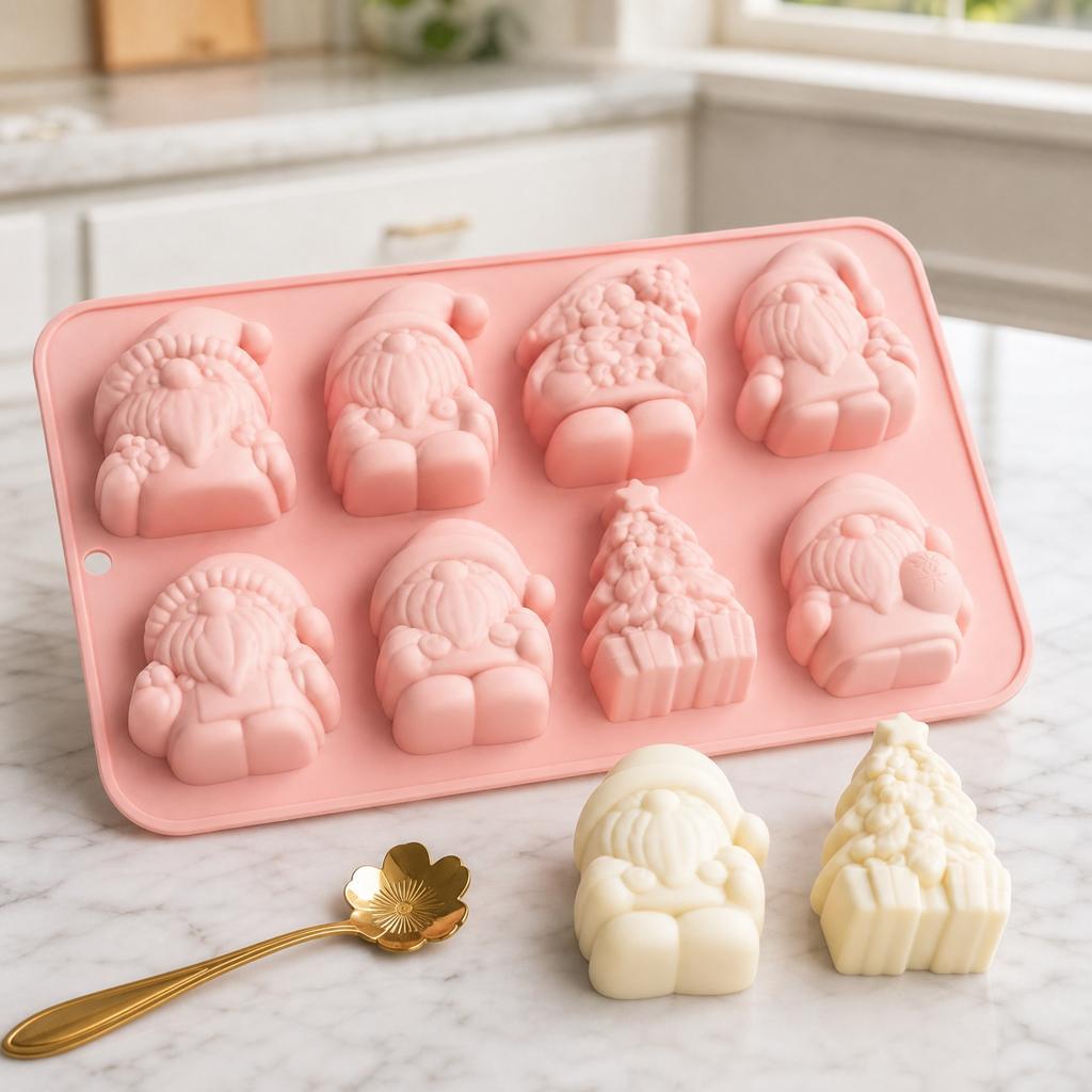 Food Grade Silicone Mold for Mousse Pudding Cake Easy Release French Style Baking Tray Santa and Tree Shaped for Oven Microwave Dishwasher
