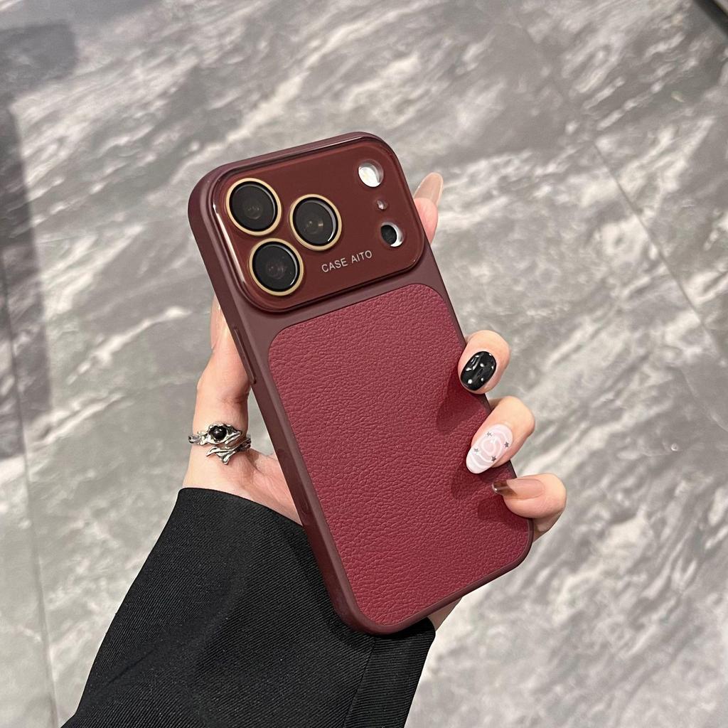 iPhone 17 Pro Max Lychee Pattern Leather Texture Case, Full Coverage for Apple 16