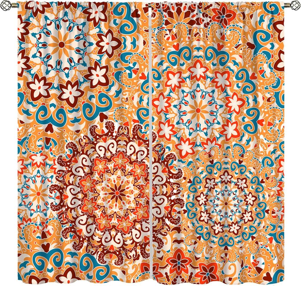 Bohemian Boho Floral Curtains Vintage Abstract Oil Painting Colourful Art Medieval Hippy Plant Flower Window Treatments Drapes Made Of Polyester