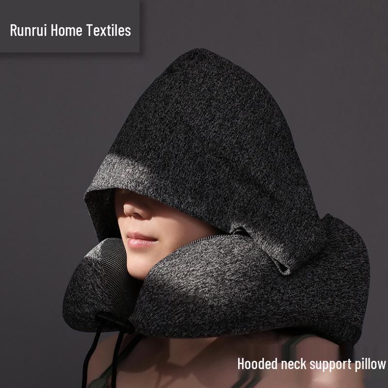 Reise U-förmiges Nackenkissen mit Kapuze aus Memory-Schaum zum Schlafen