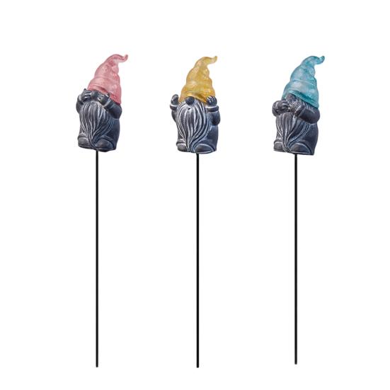 3 Pcs Gnome Garden Hear See Speak Stakes Resin Miniature No Evil Gnome