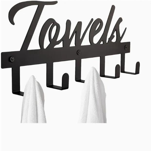 No-Drill Wrought Iron Towel & Hat Hook for Door Storage