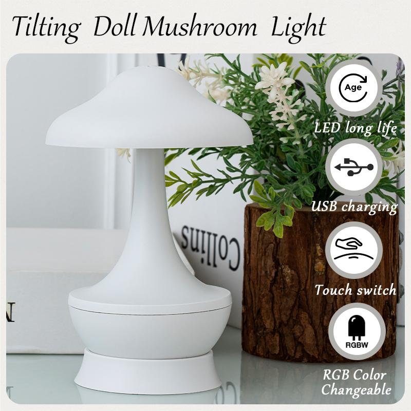 

LED Table Lamp Mushroom Desk Lamp RGB Dimming Rechargeable Night Lights For Bedroom Bedside Dining Night Light Atmosphere Decor RGB