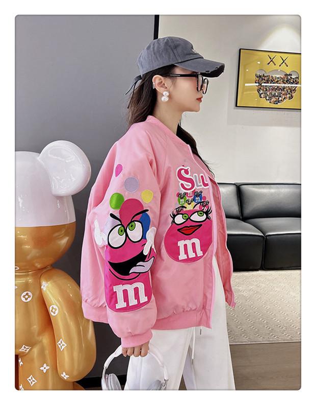 Unisex Cartoon Embroidered Baseball Jacket - Trendy Hip-Hop Style for Spring and Autumn