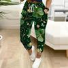 Women Plus Size Clover Printed Drawstring Waist Cuffed Ankle Jogger Pants With Side Pockets