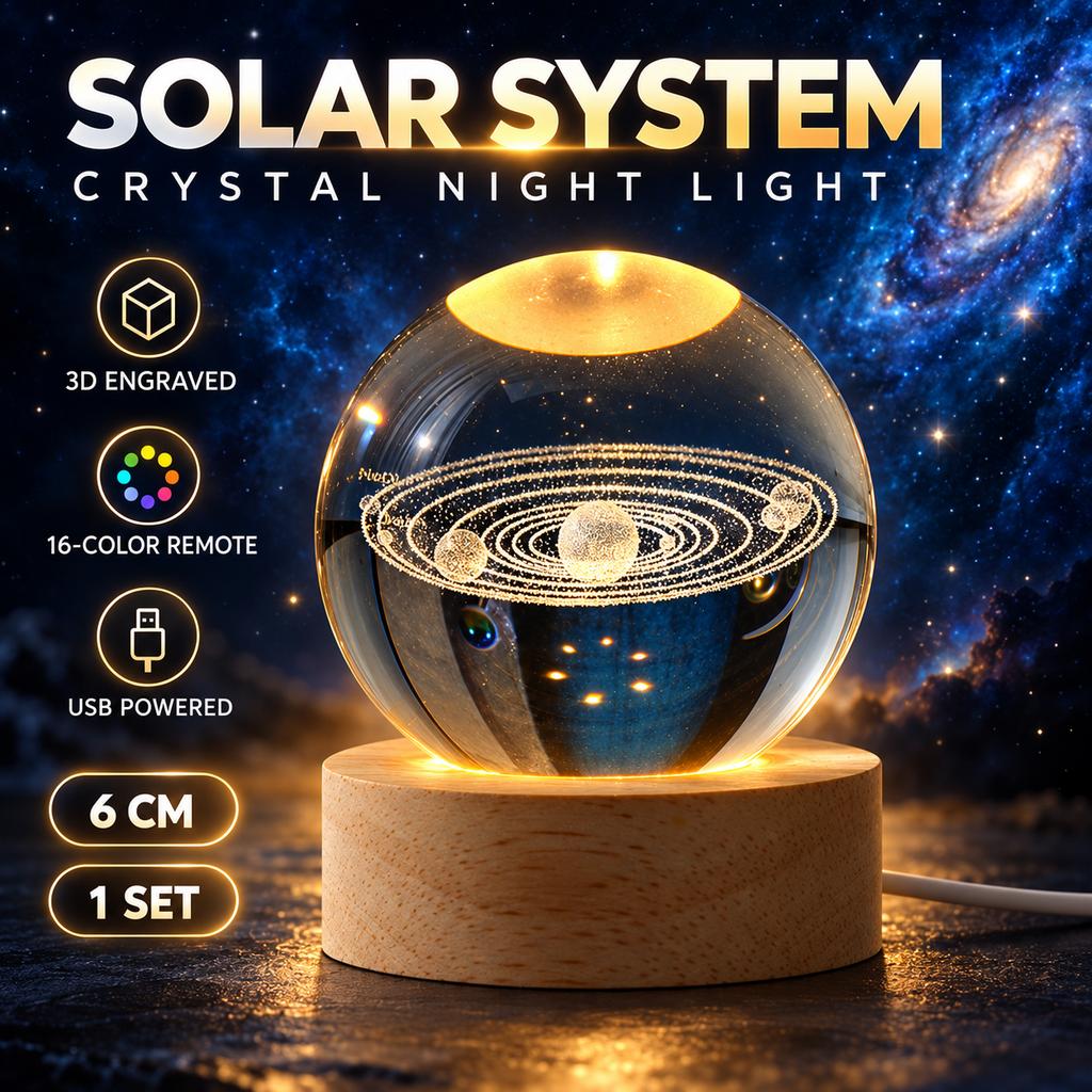 3D Laser Engraved Crystal Ball Night Light, USB Powered with 16-Color Remote Control
