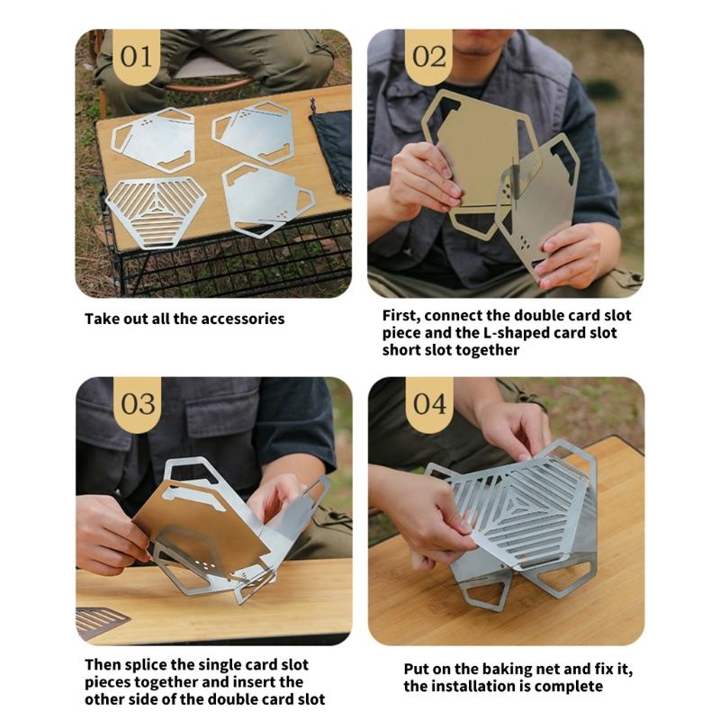 Portable Card Type Barbecue Stove Detachable Barbecue Grill Stainless Steels Camping BBQ Grill Rack Kitchen Accessories