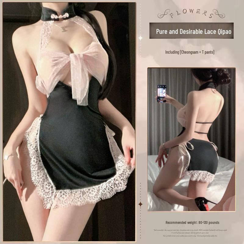 Rochie Mini Sexy Sheer Cheongsam cu Gât Halter Bodycon și Spate Decoltat cu Decupaj