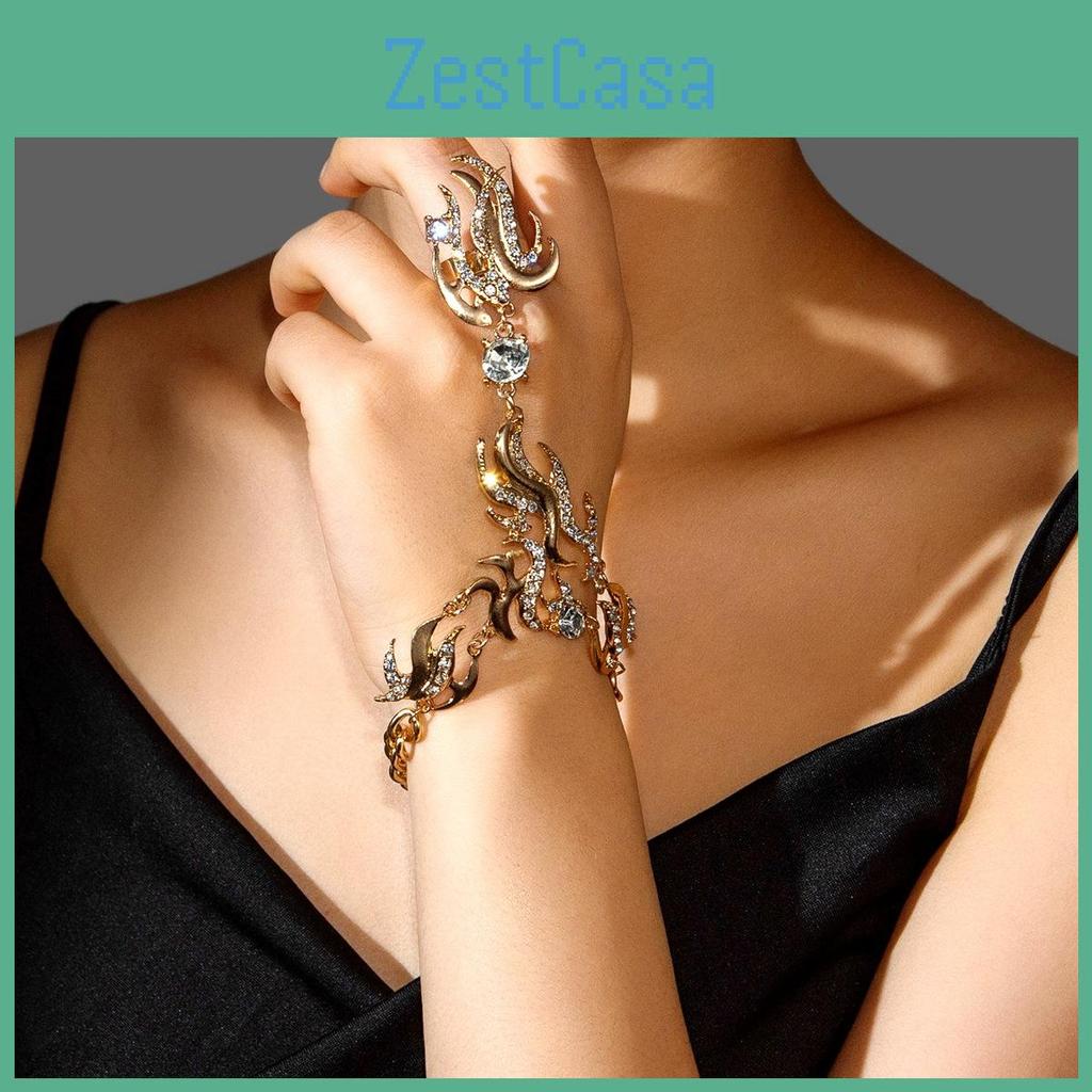 Alloy Fashionable Rhinestone Linked Finger Bracelet For Women Casual Wear
