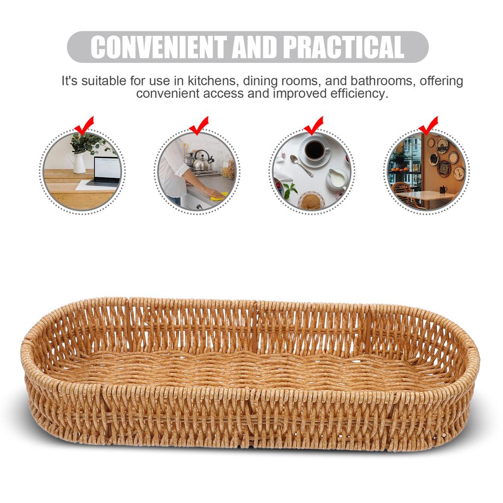 Rectangular Imitation Rattan Cutlery Basket Handwoven Organizer Flatware Kitchen Utensil Storage Tableware Chopstick Holder