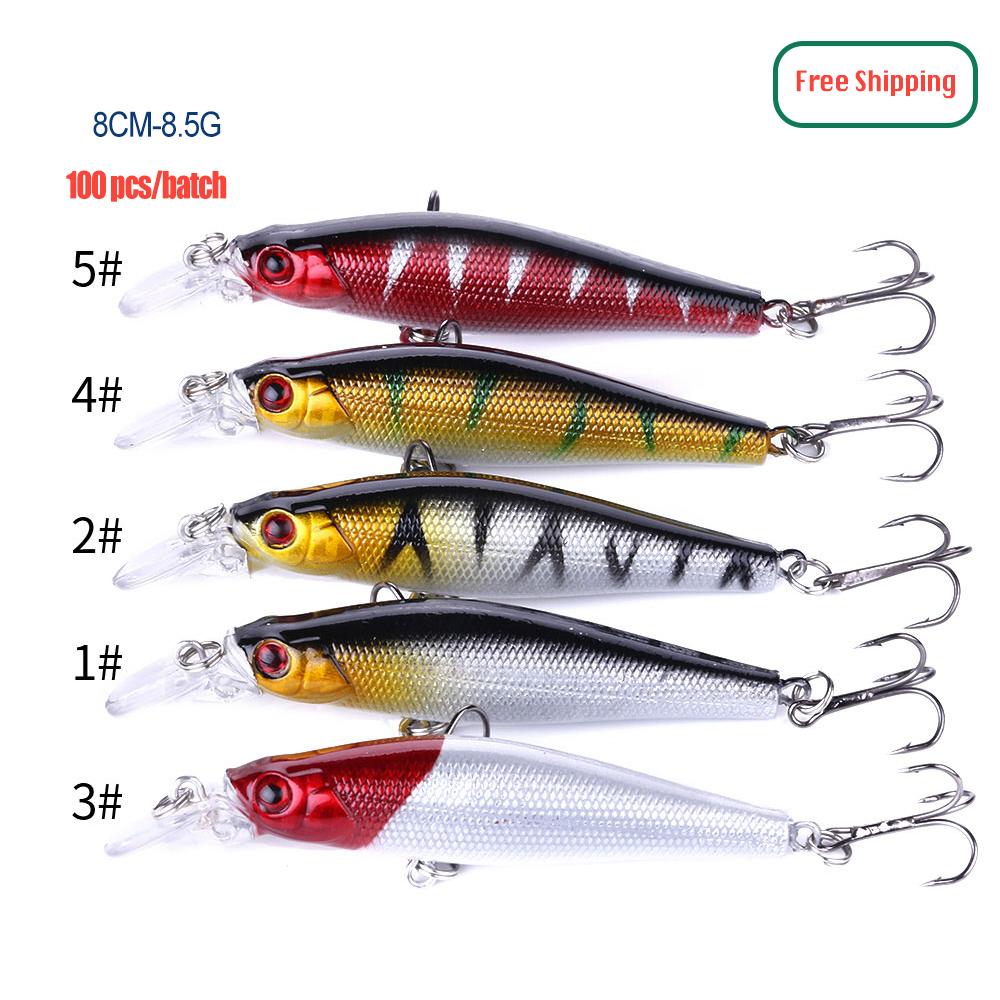 100PCS Factory Price Free Shipping Plastic & Metal River Minnow Hard Lures Fishing Bait