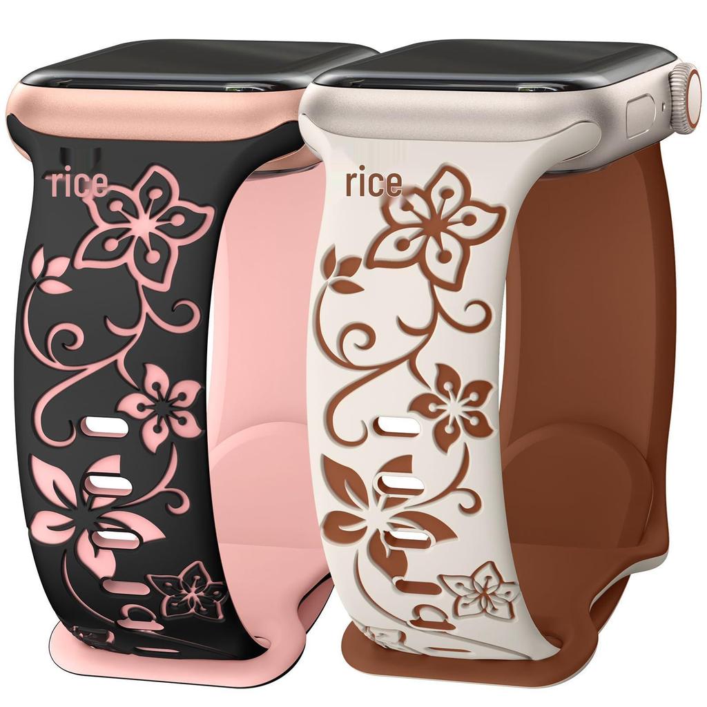Compatible Apple Floral Engraved Silicone Watch Band for iWatch