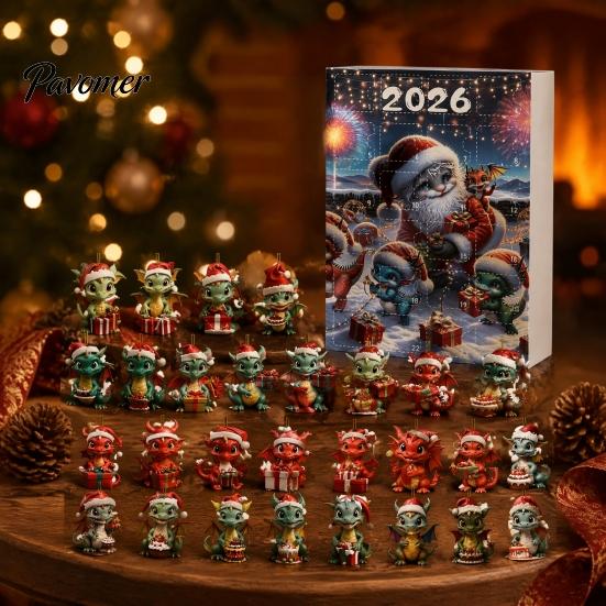 Holiday Hanging Ornaments Dragon Advent Calendars 2026, 24 Days Christmas Countdown Calendar with Surprise Gifts for Kids 2D Acrylic Ornaments,