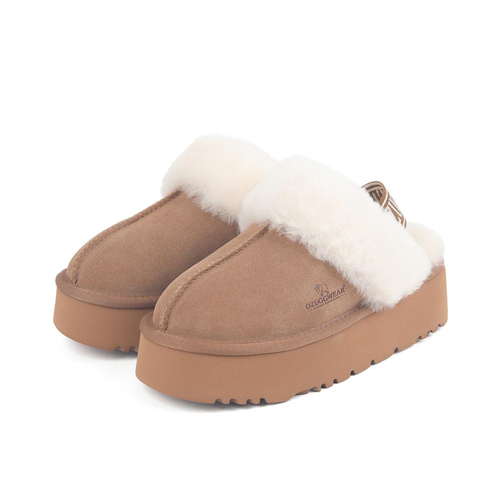 Oz Ugg Wear Adult Platform Slippers Backstrap Brown