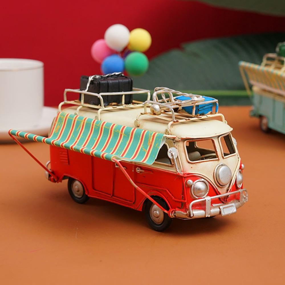 Large Campervan Model Retro Desktop Decoration Camper Van Model Metal Gift Iron Art Bus Piggy Bank Photography Props
