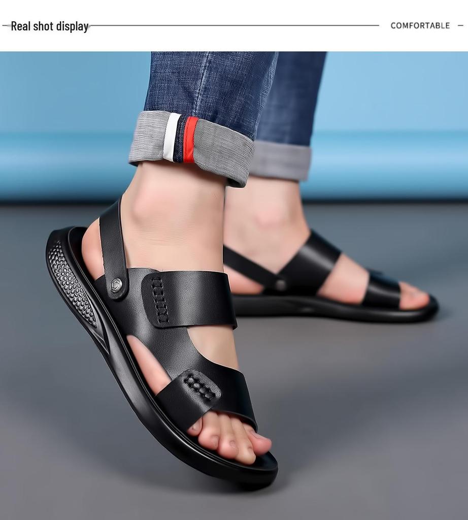 2025 Men's Genuine Leather Sandals: Beach & Casual Non-Slip Soft Sole Dual-Use Summer Shoes