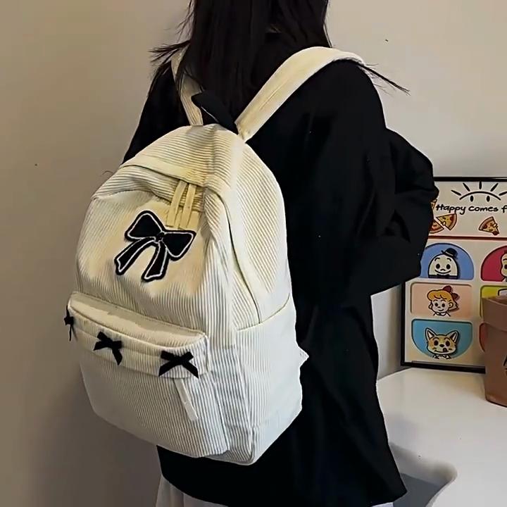 Χαριτωμένο Bowknot Casual Travel Daypack Κοτλέ σχολική τσάντα Ελαφρύ μαθητικό σακίδιο πλάτης για κορίτσια Γυναικεία Γυμνάσια Εργασία κολεγίου