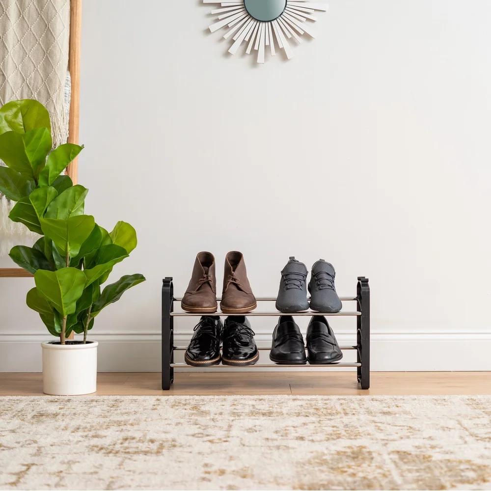 USA 2-Tier 6 Pairs Slim Metar Shoe Racks Entryway