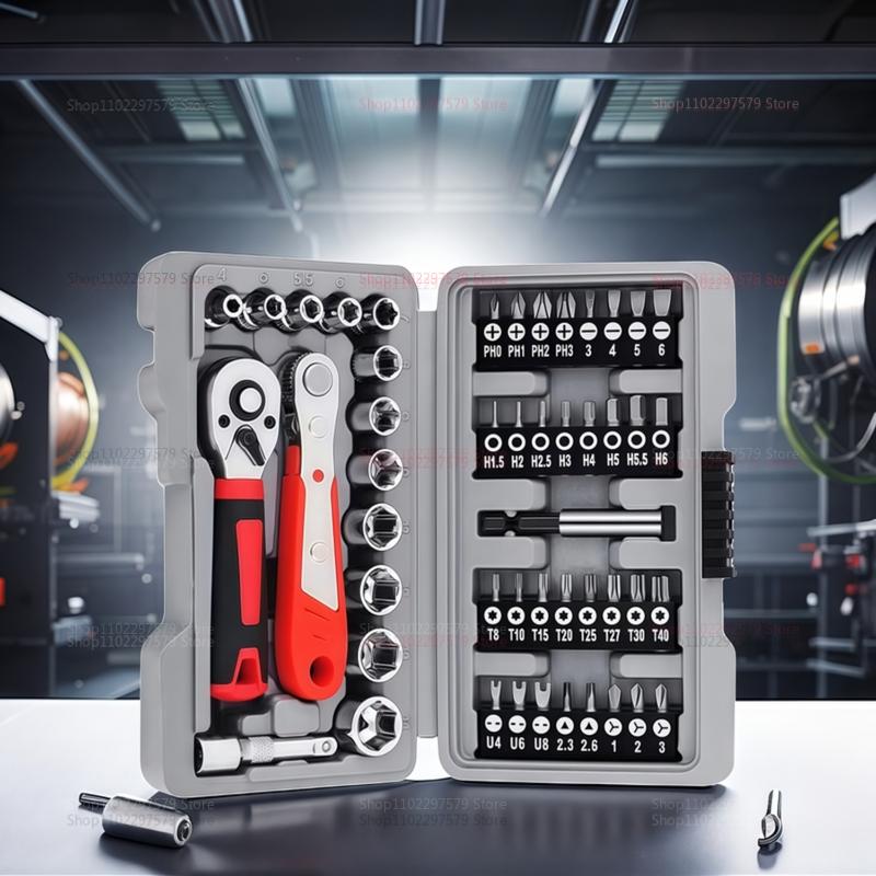 48-teiliges Ratschen-Steckschlüssel-Set mit verstellbarem Schraubenschlüssel, Schraubendreher-Bits, praktischer Handwerkzeugsatz für Zuhause, Garage, Autoreparaturen