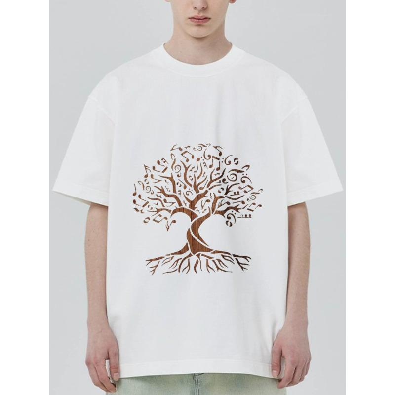 

Черная футболка с коротким рукавом с рисунком музыкального дерева для повседневной носки XXXXL белый