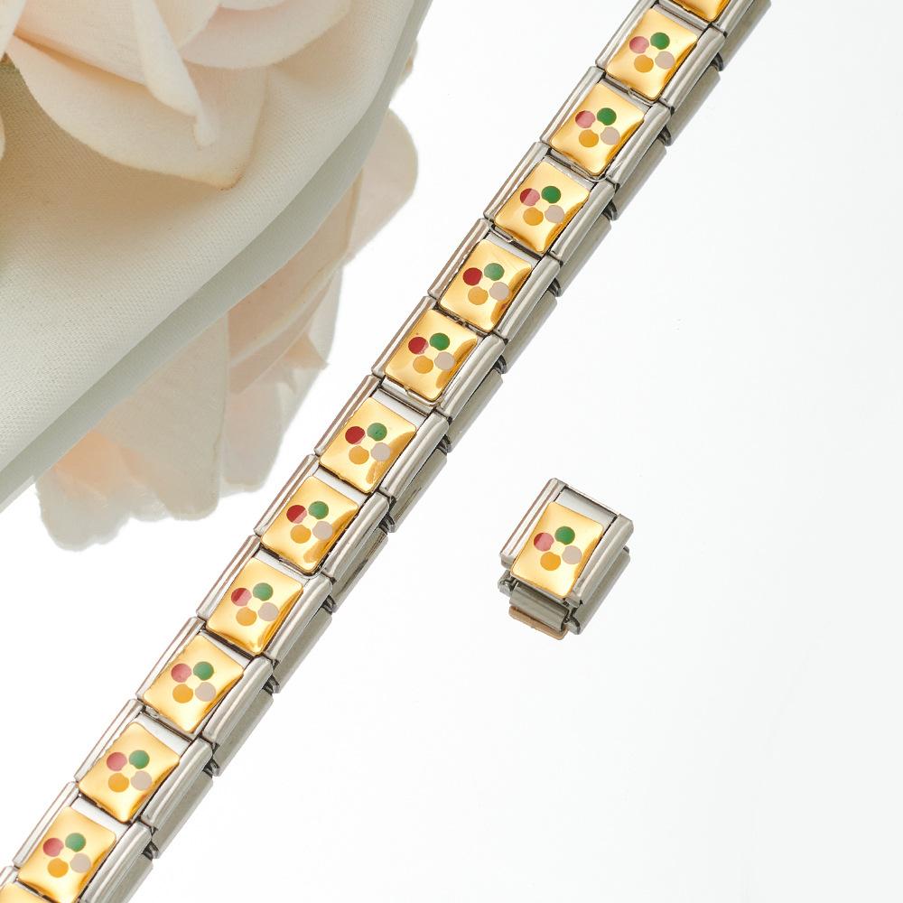 2024 DIY Personalized Shiny Classic Burger Coffee Beverage 304 Stainless Steel Italian Charm Bracelet Link 9mm * 10mm Module