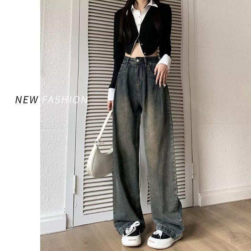 

Women s High-Waist Wide-Leg Jeans: Slimming, Loose-Fit, Pleated, Straight-Leg Casual Pants M