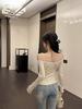 Women's Black Rhinestone One-Shoulder Long-Sleeve Slim Fit T-Shirt