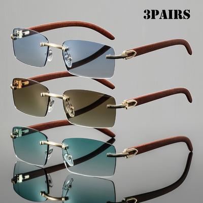 3 Pcs Men's Metal Square Frameless Retro Elegant High-end Light Luxury Casual Fashion Glasses