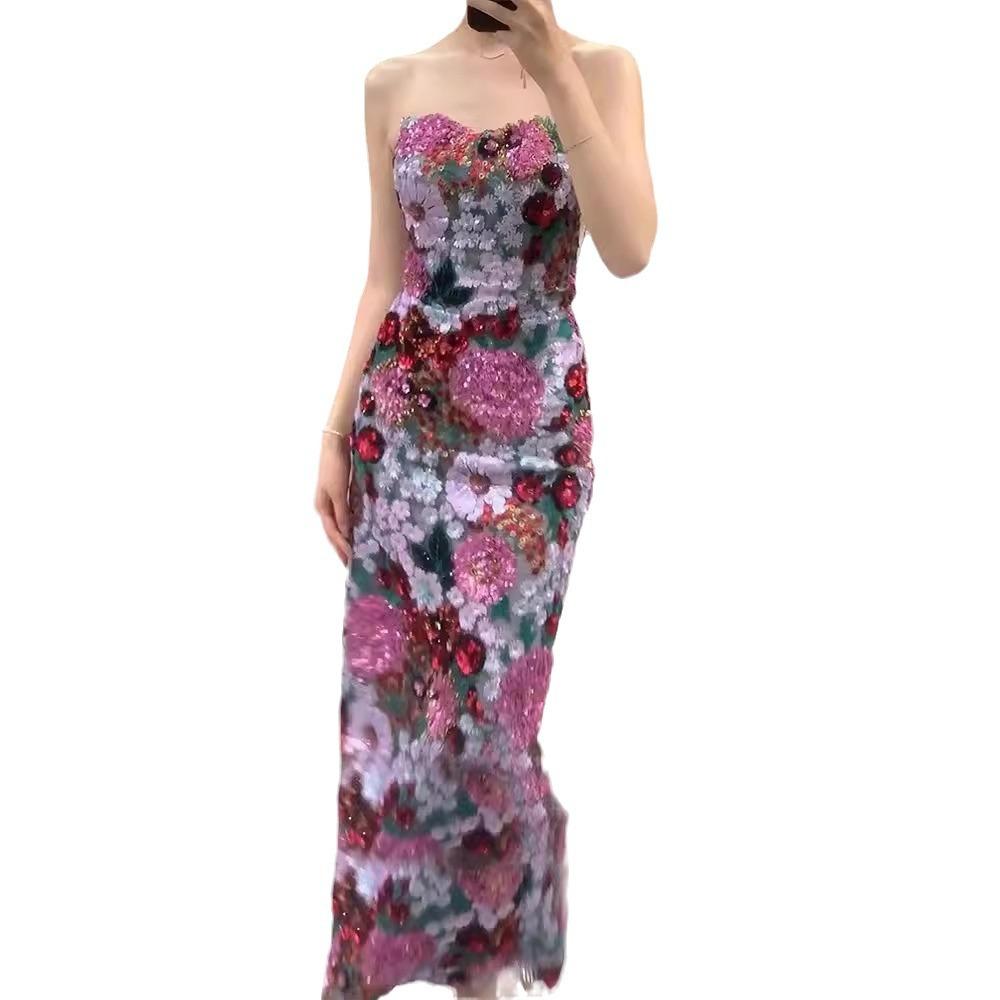 New Chinese morning robe engagement dress dress dress toast dress morning robe dress bride heavy industry sequined tube top fishtail dress