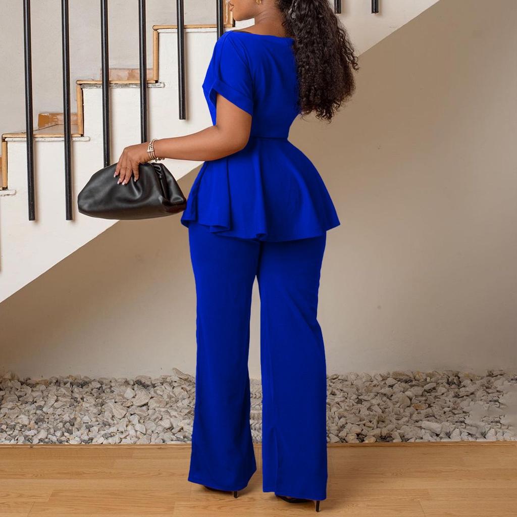 2026 Sommer 2-teilige Sets Damen Outfits Lange Hosen Einfarbige Blusen Gürtel Hosen Gerade Elegant Bürokleidung Kleidung Hosenanzüge