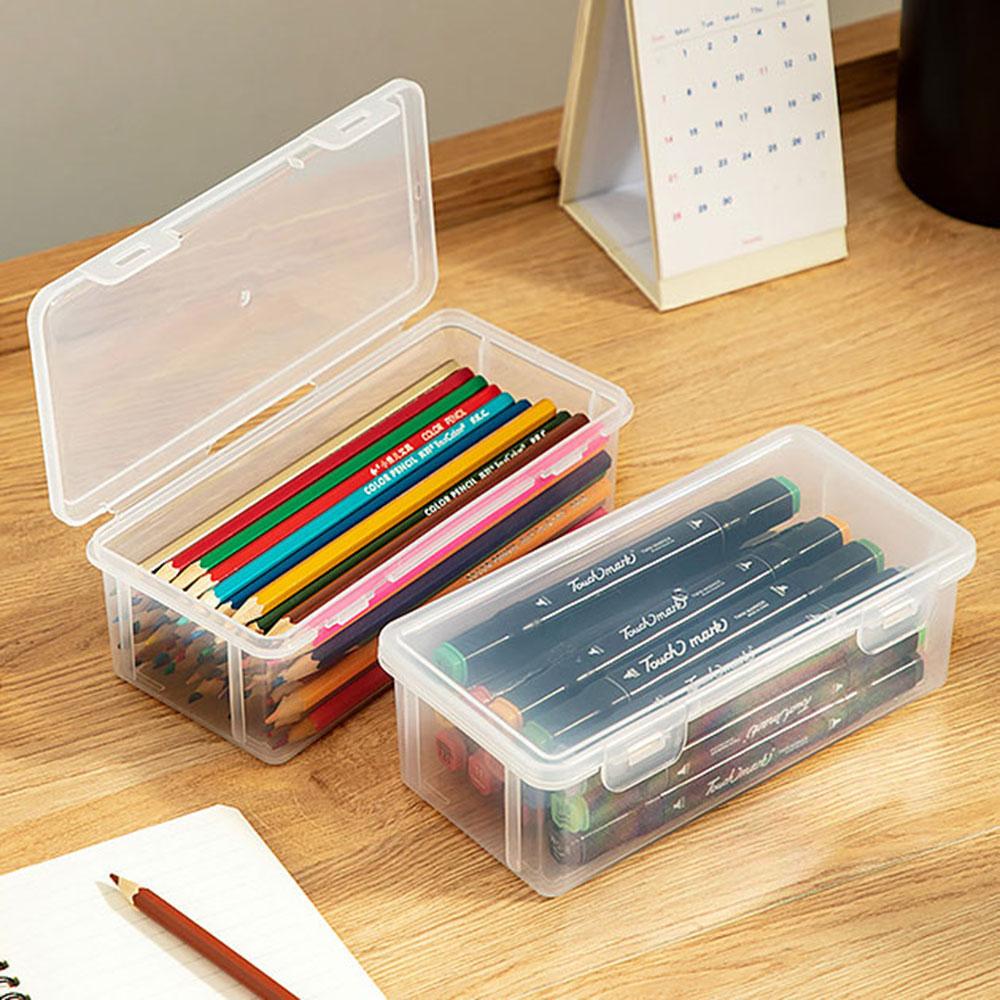 Storage Organizer Box Pencil Case Large Capacity Plastic Pencil Box Pencil Case School Supplies Student Clear Office Supplies