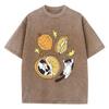 T-shirt Unisex Stampa Gatto Cartone Animato Durian Annidato Cotone Usurata Oversize Girocollo Top Trendy