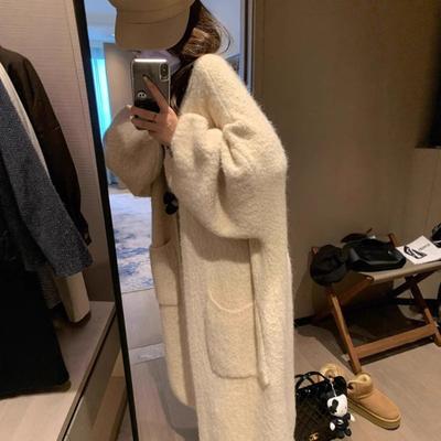 Soft Waxy High-end Lazy Wind Medium and Long Knitted Cardigan Women's Autumn and Winter Thickened Loose Sweater Jacket Coat