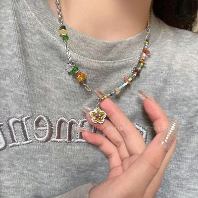 Syvfarget sten Smiley-ansikt Halskjede - Y2K Stil Dame Lett Luksus Choker