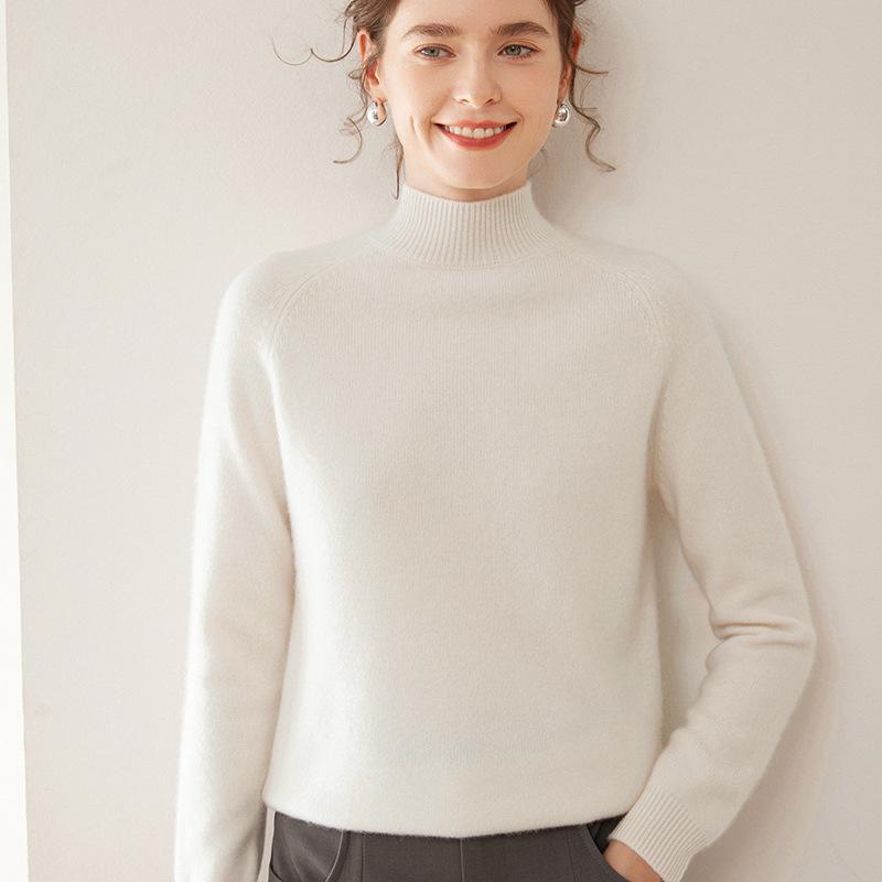 2024 Autumn/Winter Women's Thickened Half-High Neck Cashmere Knit Base Sweater