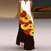 Women's A-line Dress Maxi Long Sleeveless Two-color Floral Print Autumn and Winter V-neck with a Retro and Elegant Style