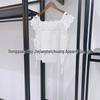 2026 French Niche White Lace-Up Flutter Sleeve Top & Loose Mid-Length Pants Set