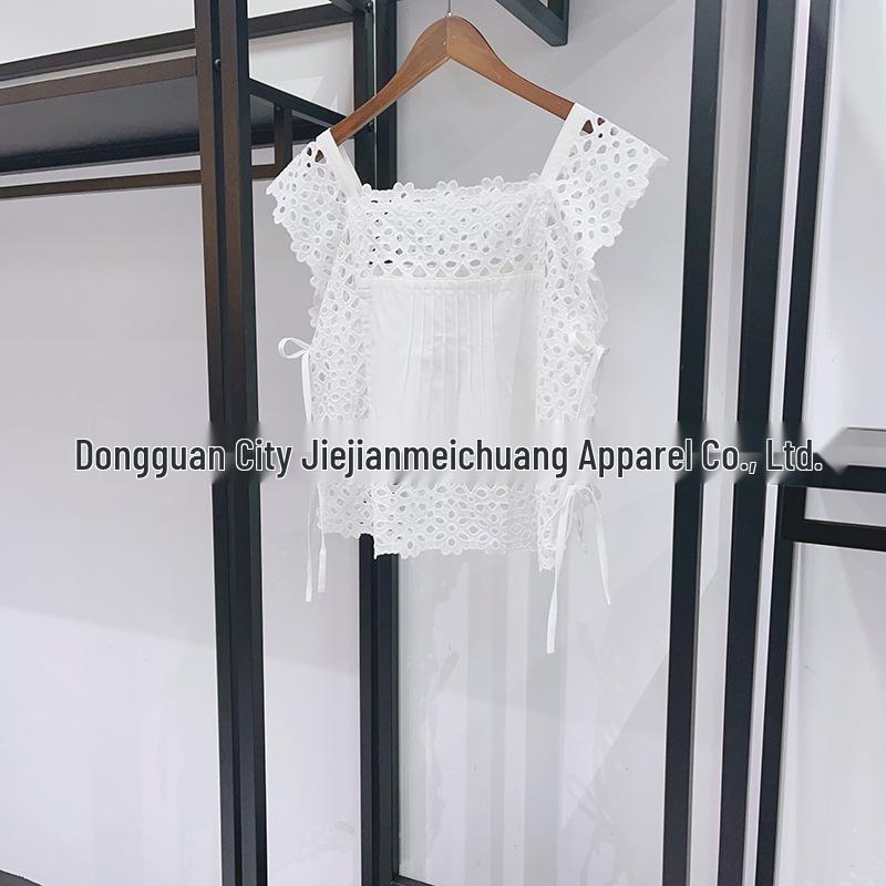 2026 French Niche White Lace-Up Flutter Sleeve Top & Loose Mid-Length Pants Set